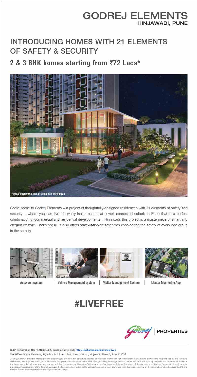 Live in home with 21 elements of safety & security at Godrej Elements in Pune